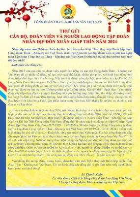 Thư chúc mừng năm mới của Ban Chấp hành Công đoàn Than - Khoáng sản Việt Nam
